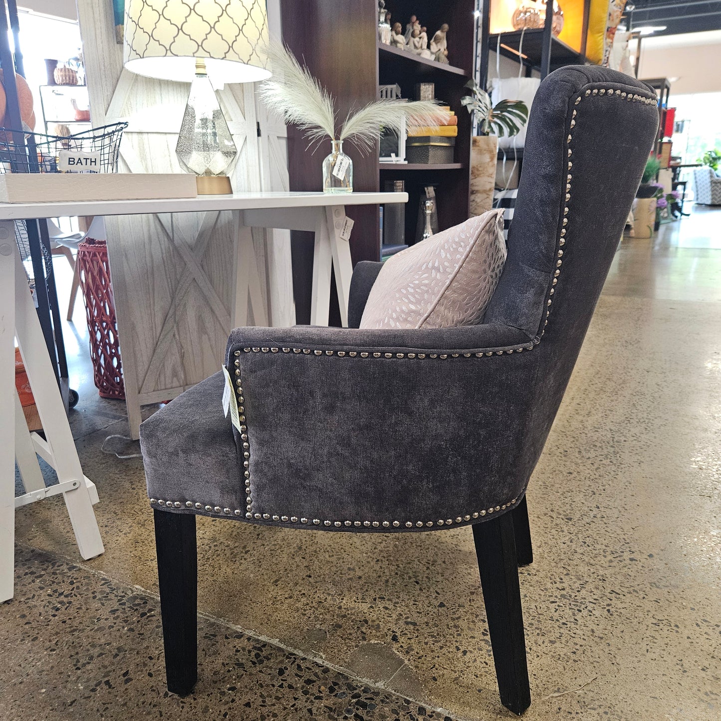 Arhaus Desk Chair Gray Nailhead Trim