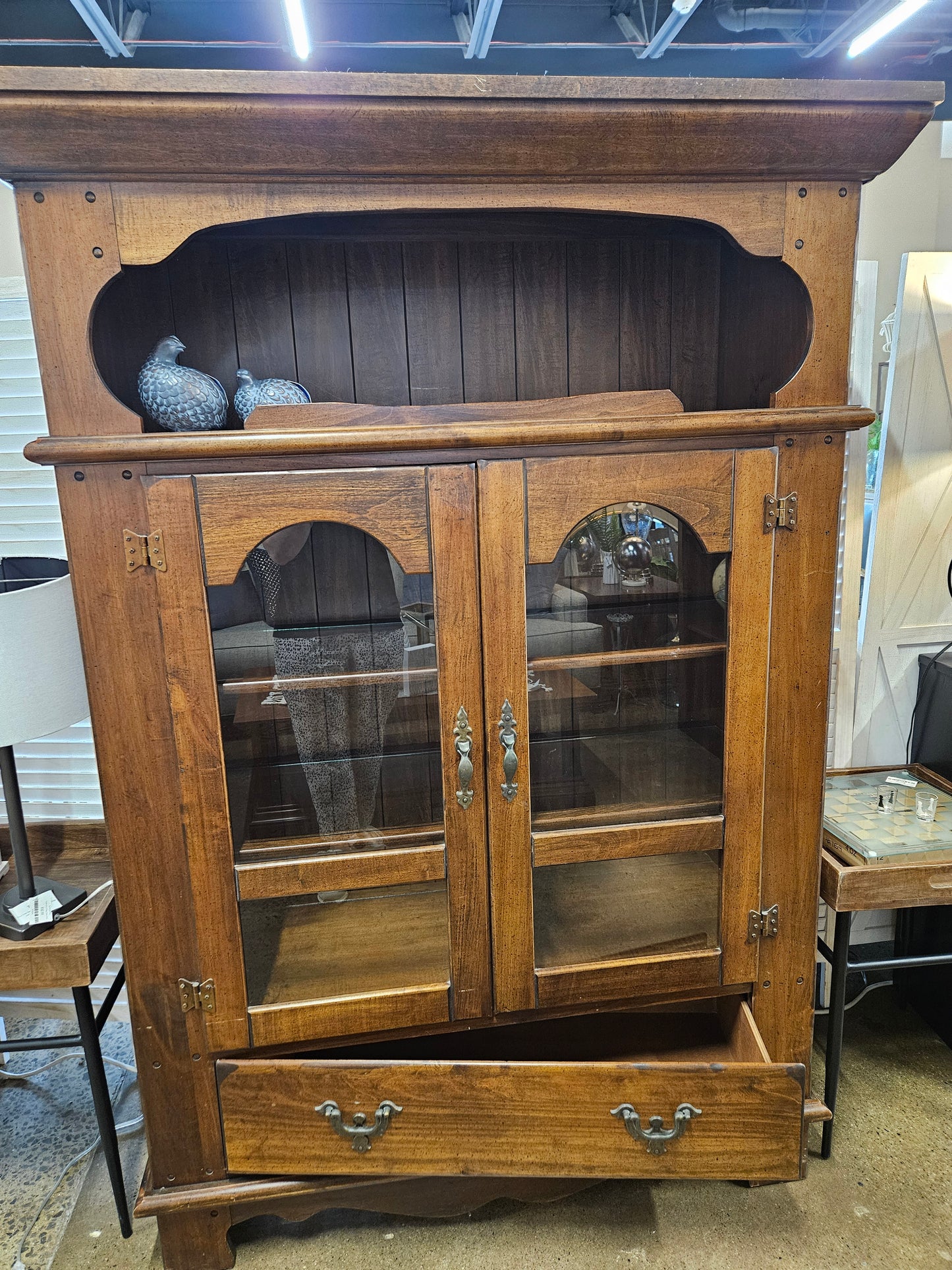 Wooden hutch with glass shelves