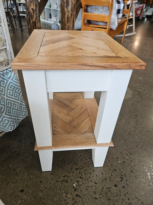 Natural Wood Topped Herringbone End Table