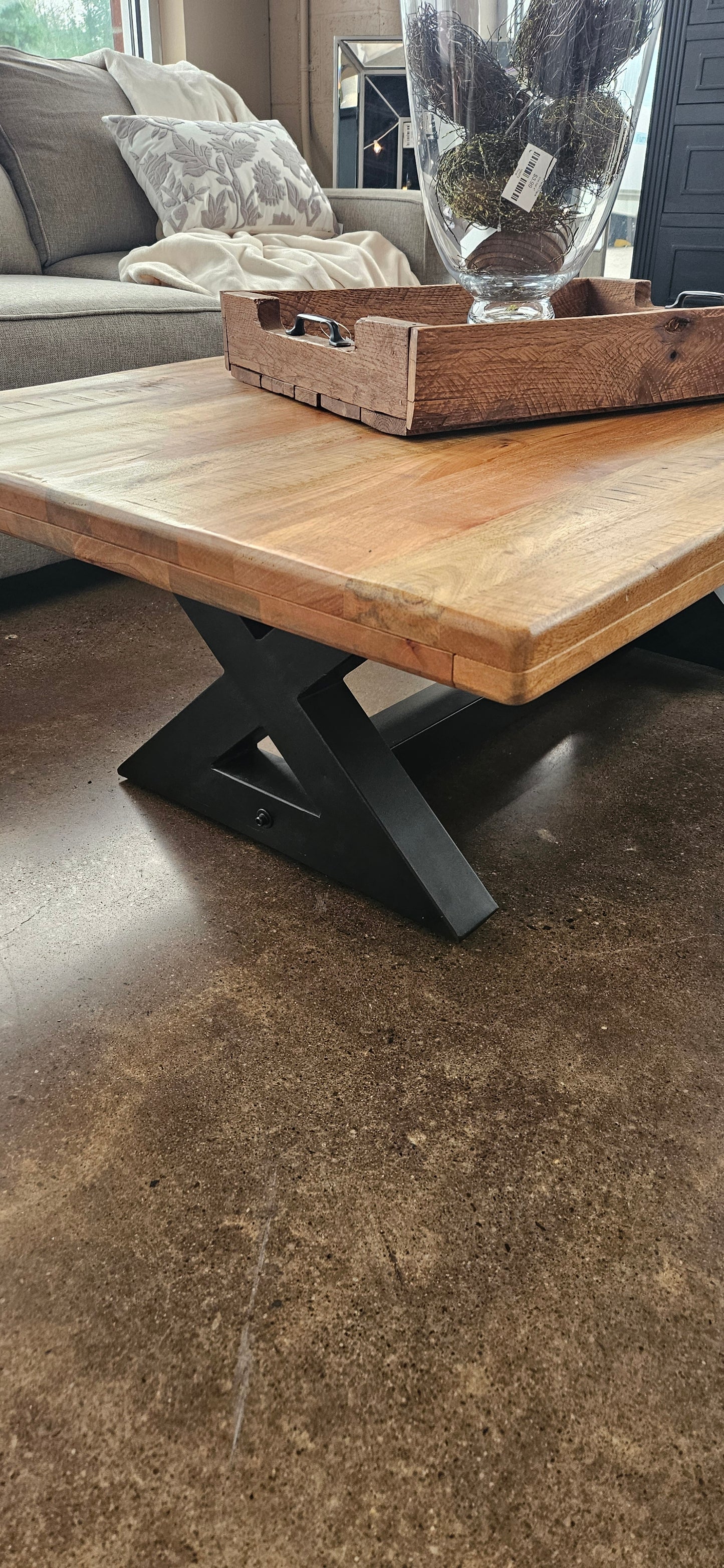 Mango wood topped coffee table with metal base
