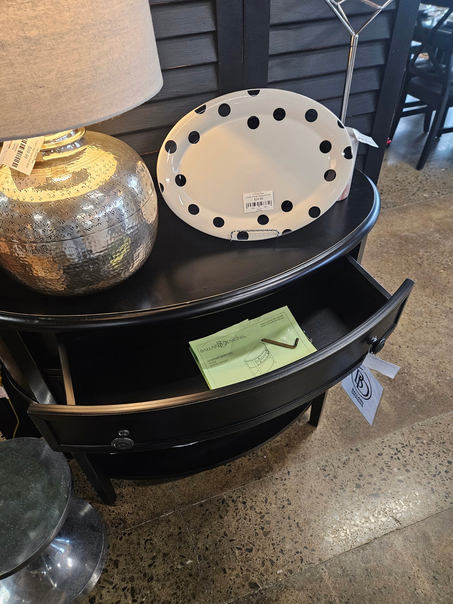 Black half circle hallway table