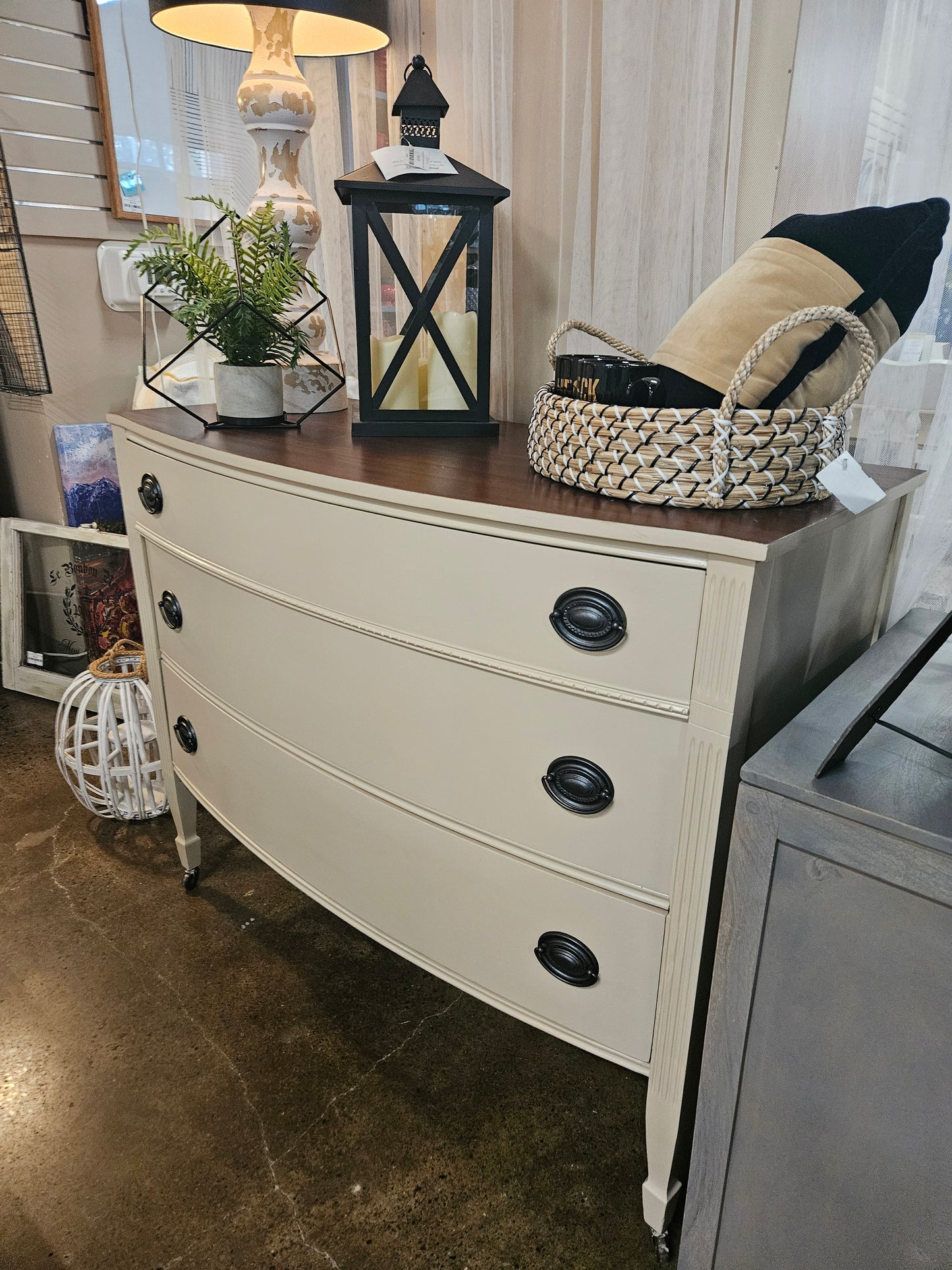 Refinished dresser with casters and lined drawers