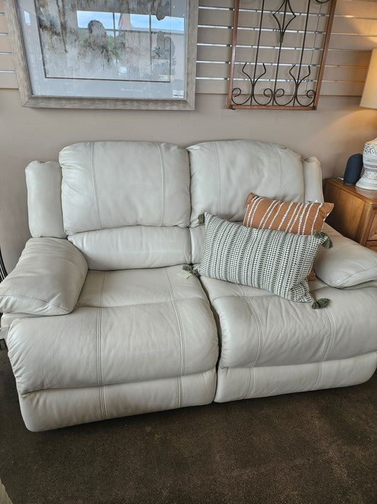 Cream Bonded Leather Reclining Loveseat