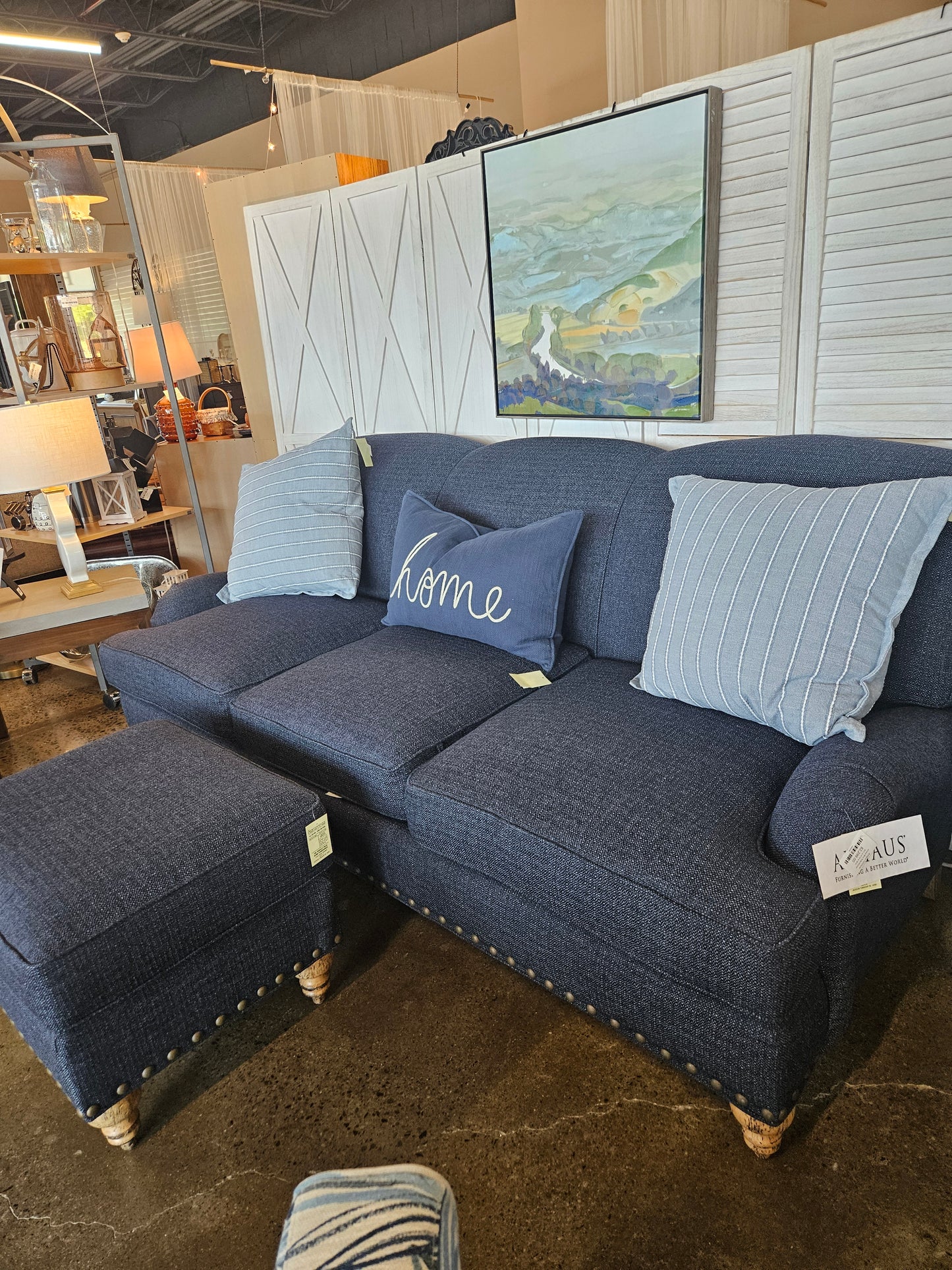 Arhaus Blue Sofa/ottoman
