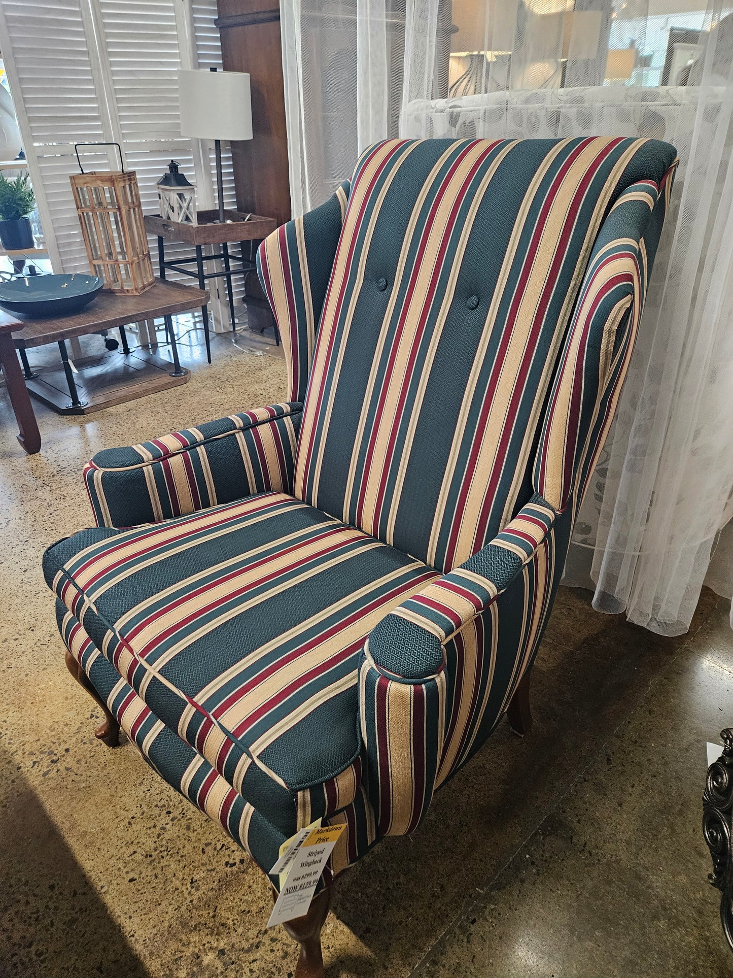 Striped Wingback Chair