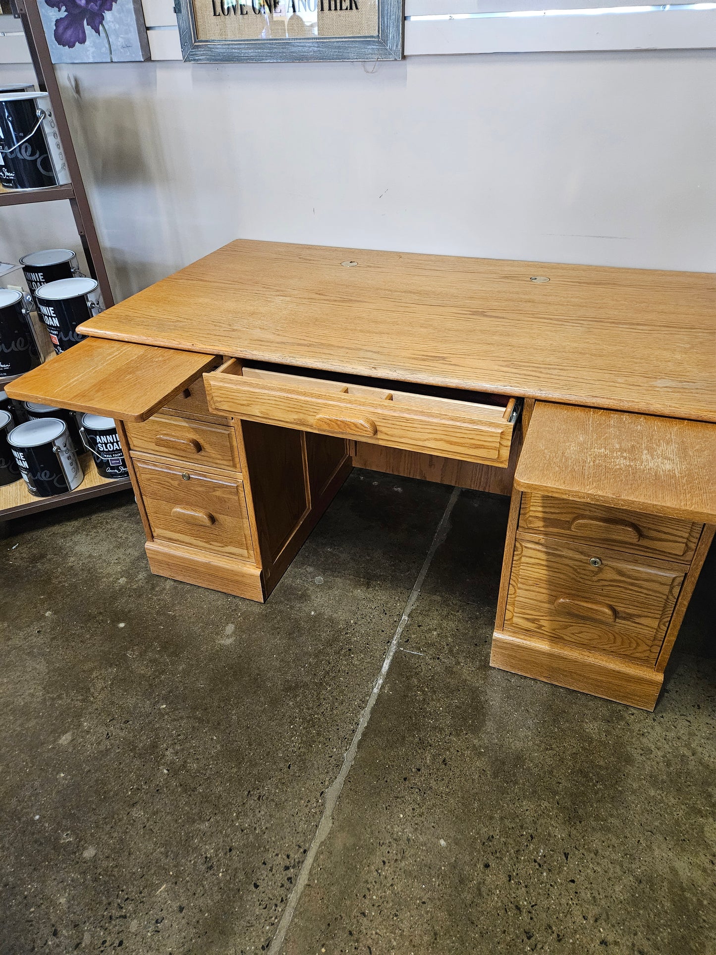 Oak Desk with drawer and keyboard shelf