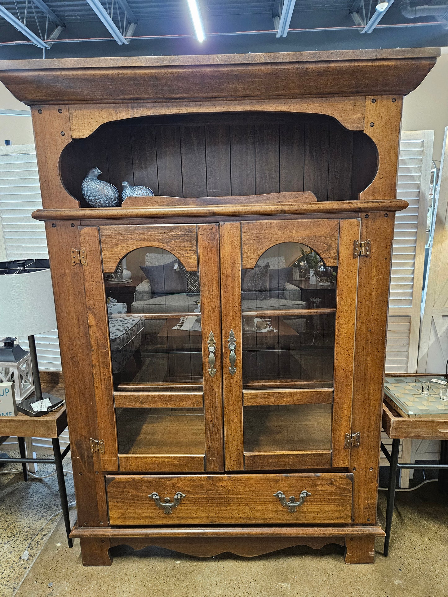 Wooden hutch with glass shelves