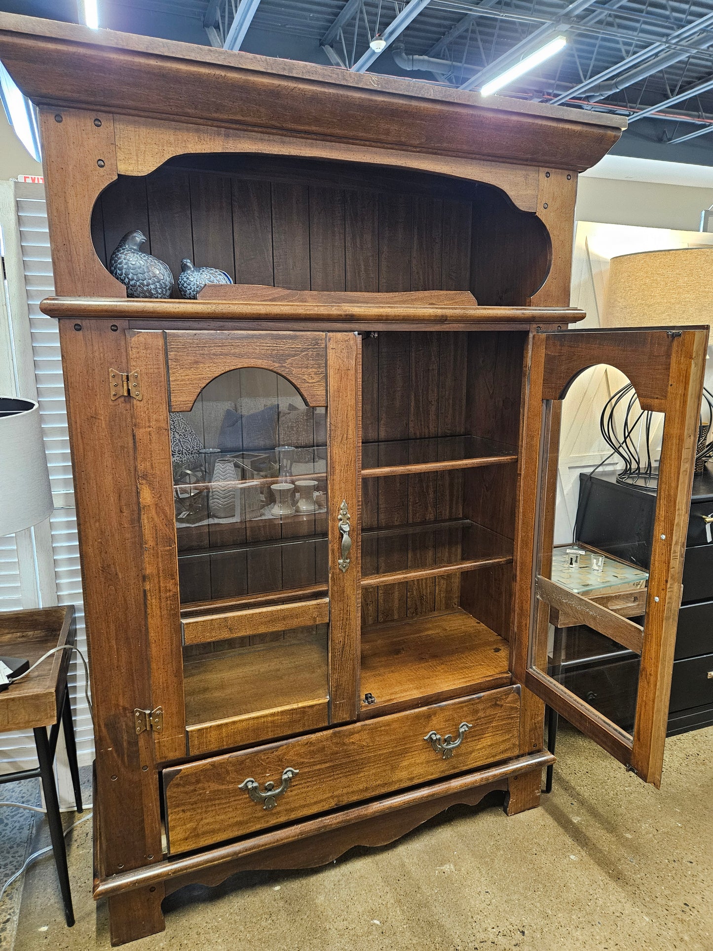 Wooden hutch with glass shelves