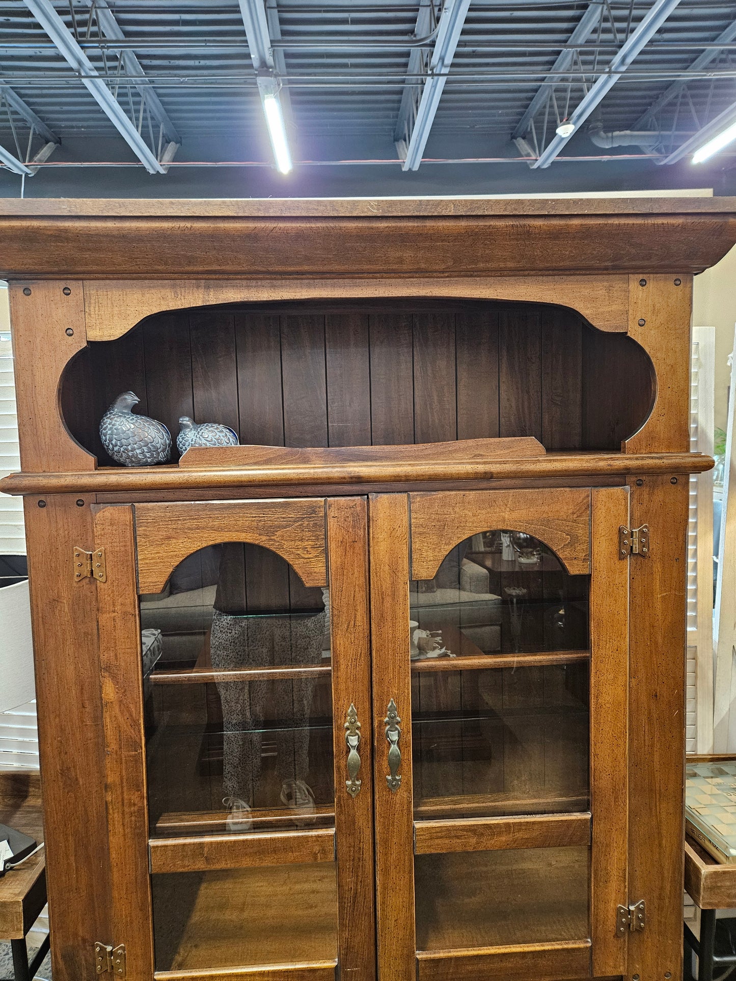 Wooden hutch with glass shelves