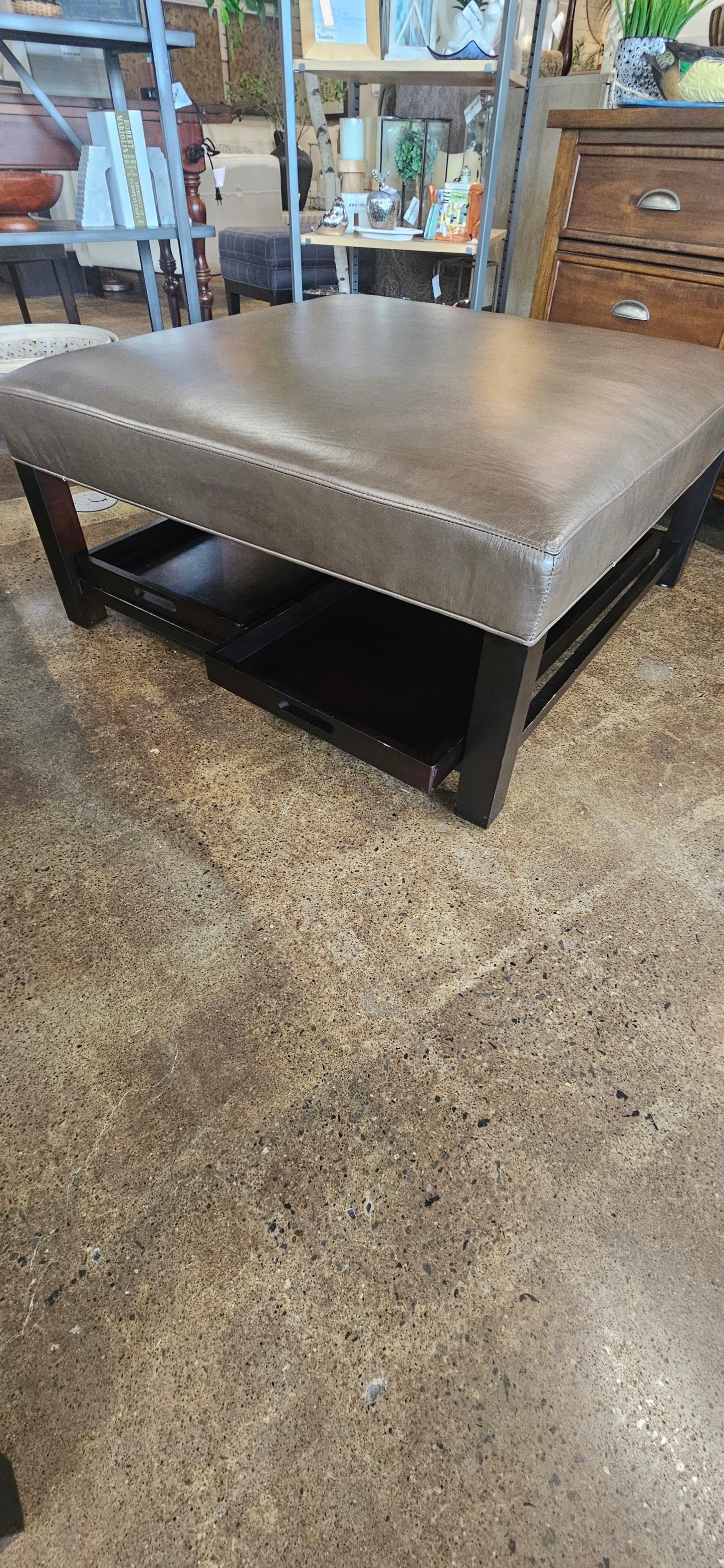 Arhaus Kent Leather Ottoman with storage