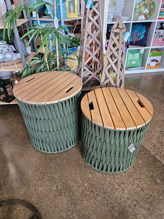 Green woven drum indoor/outdoor table