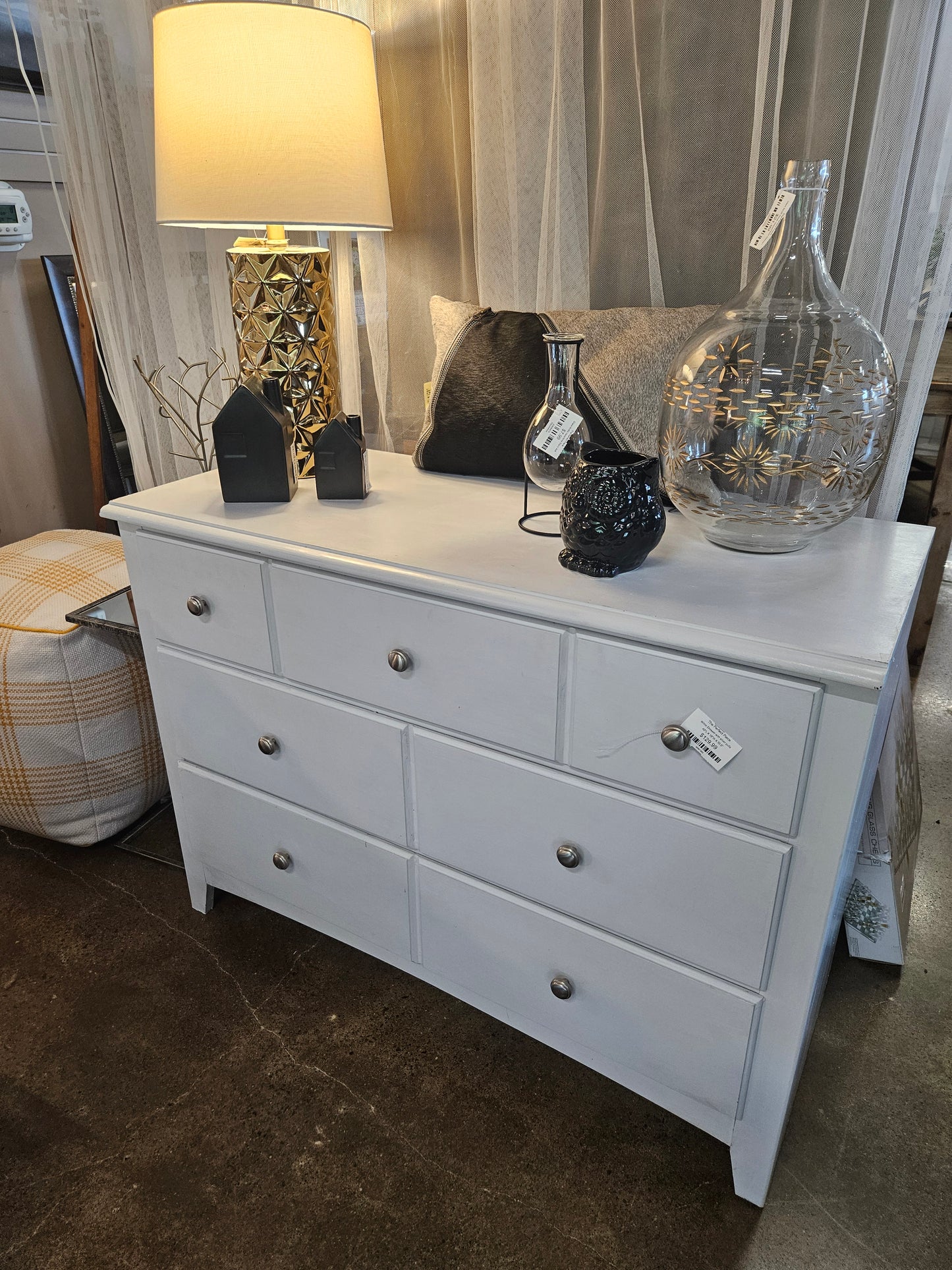 White Dresser with silver pulls