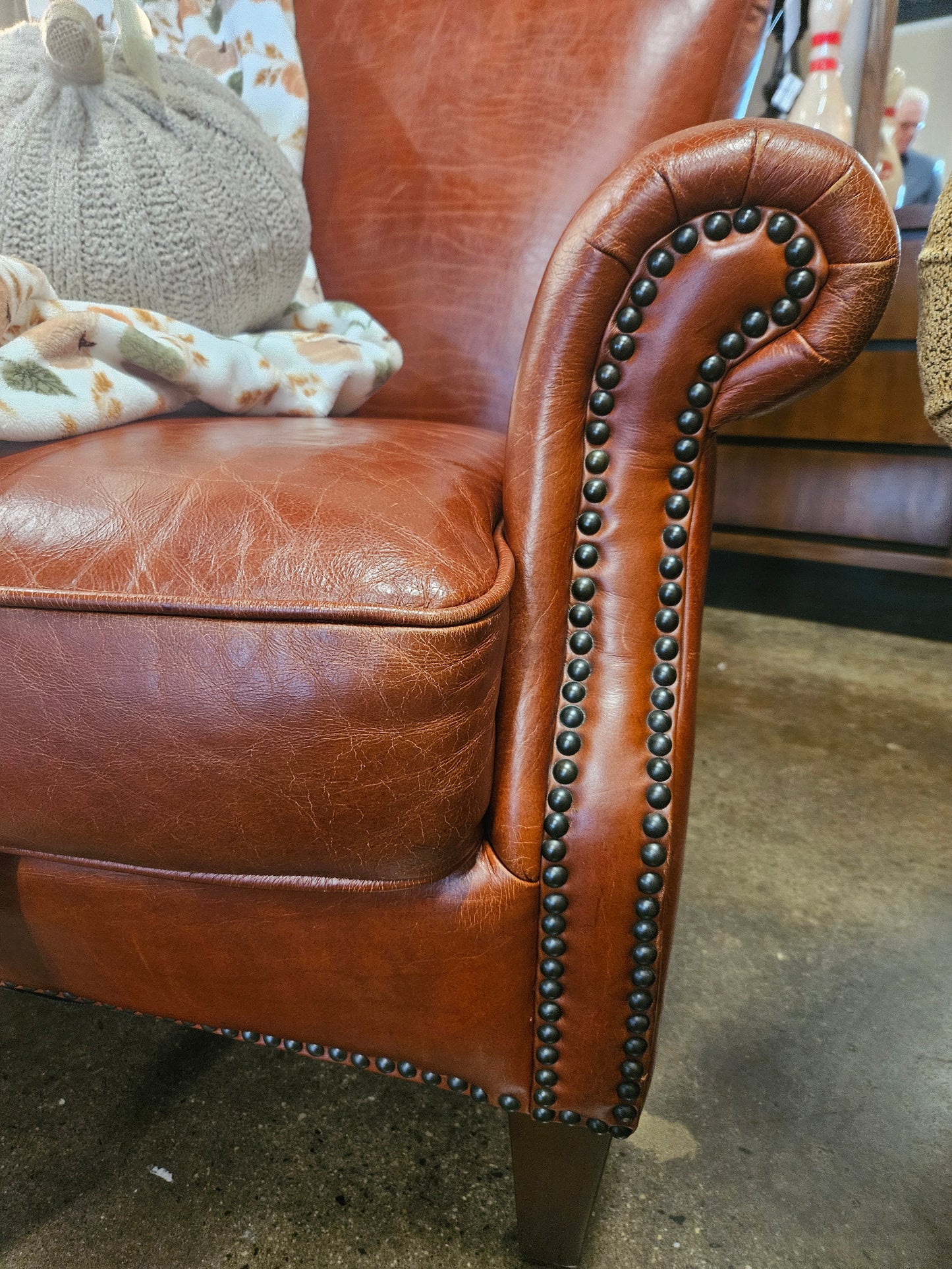 Chocolate Red Leather Chair with Nailhead Trim
