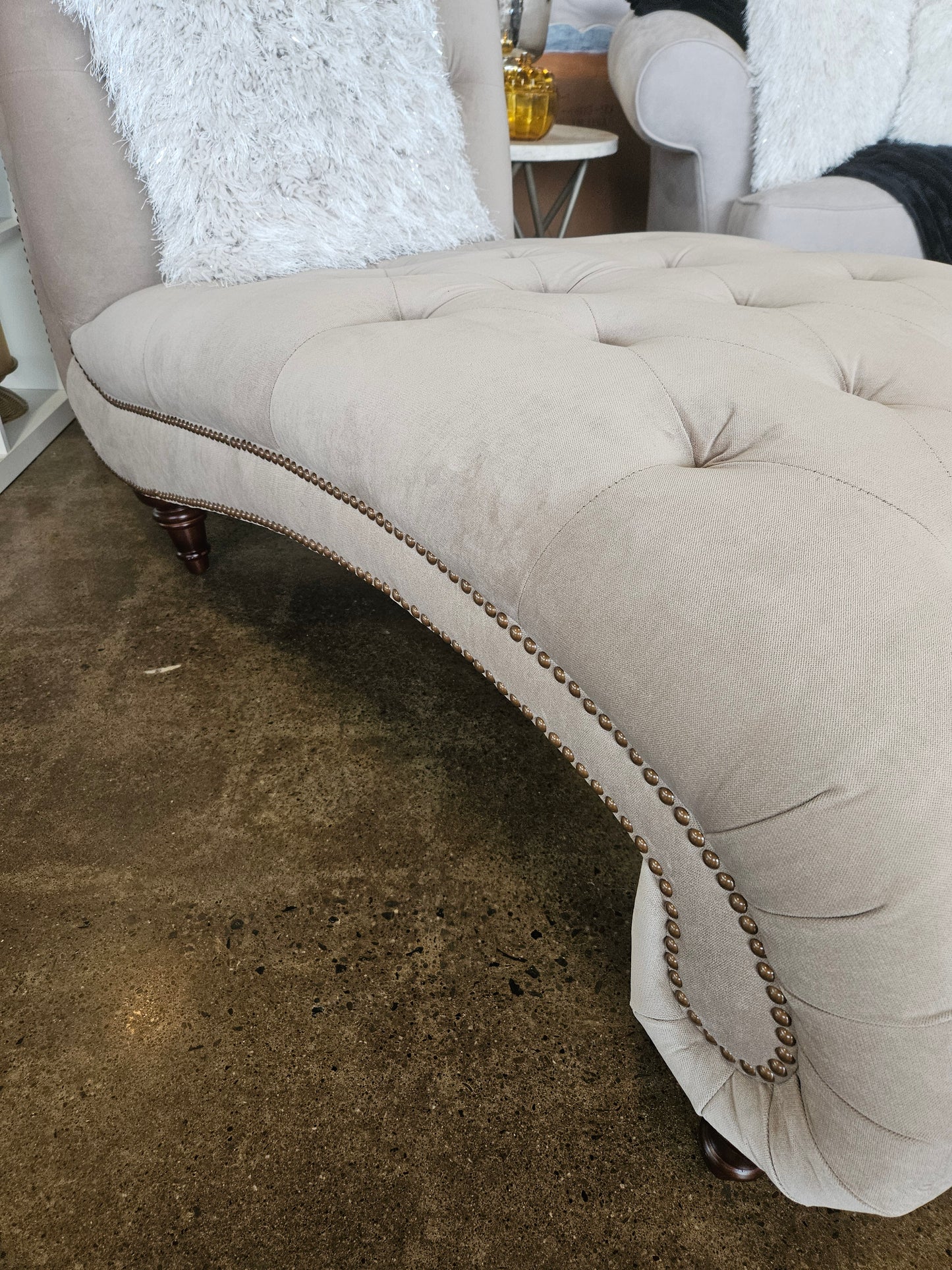 Taupe Tufted Chaise Lounger