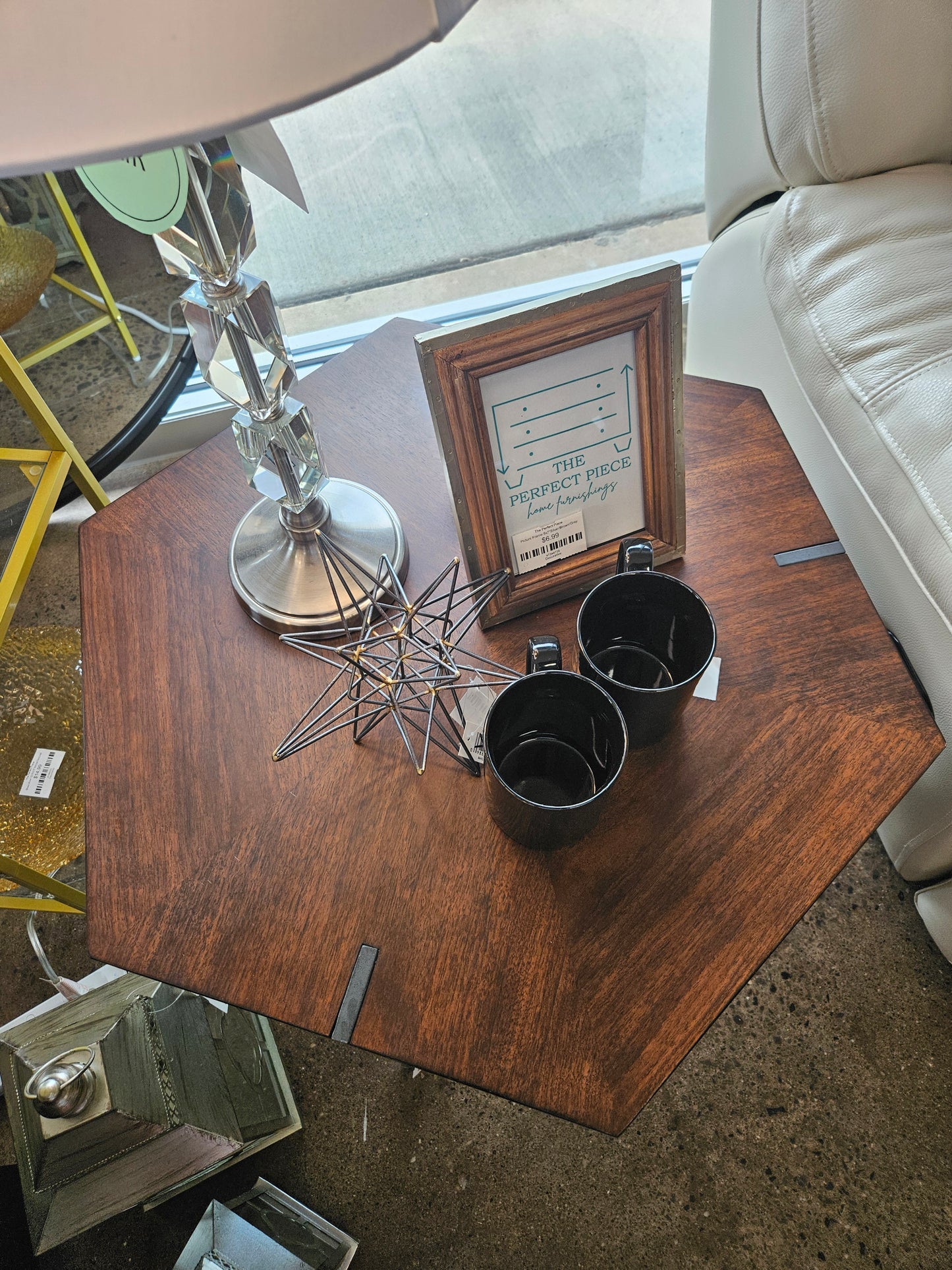 Wood top metal legs hexagon end tables (2)