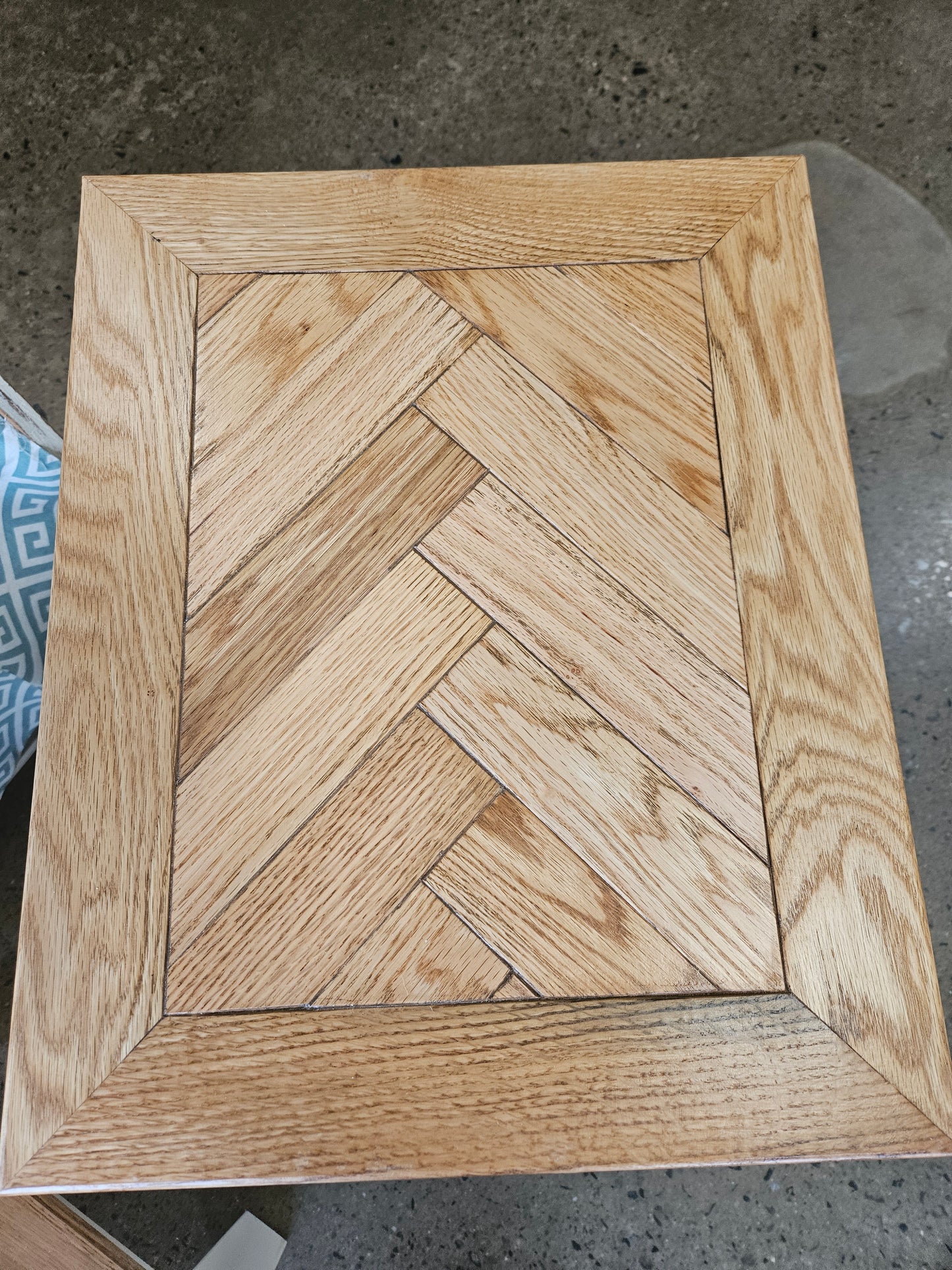 Natural Wood Topped Herringbone End Table