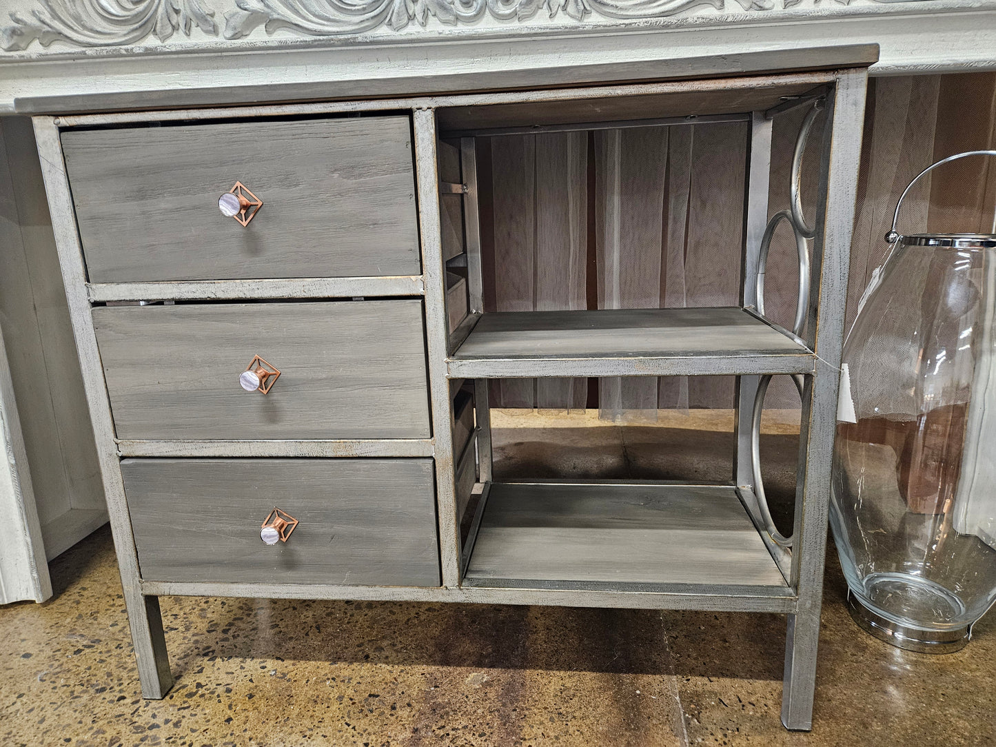 Weathered gray storage cabinet