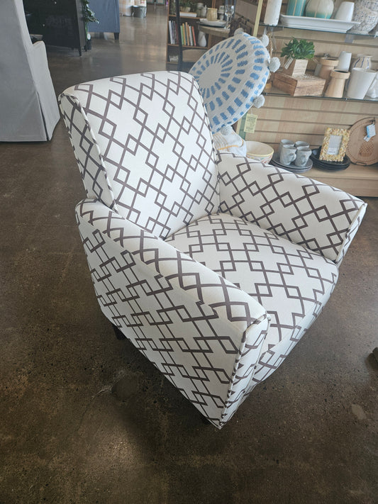 Cream Accent Chair with geometric pattern