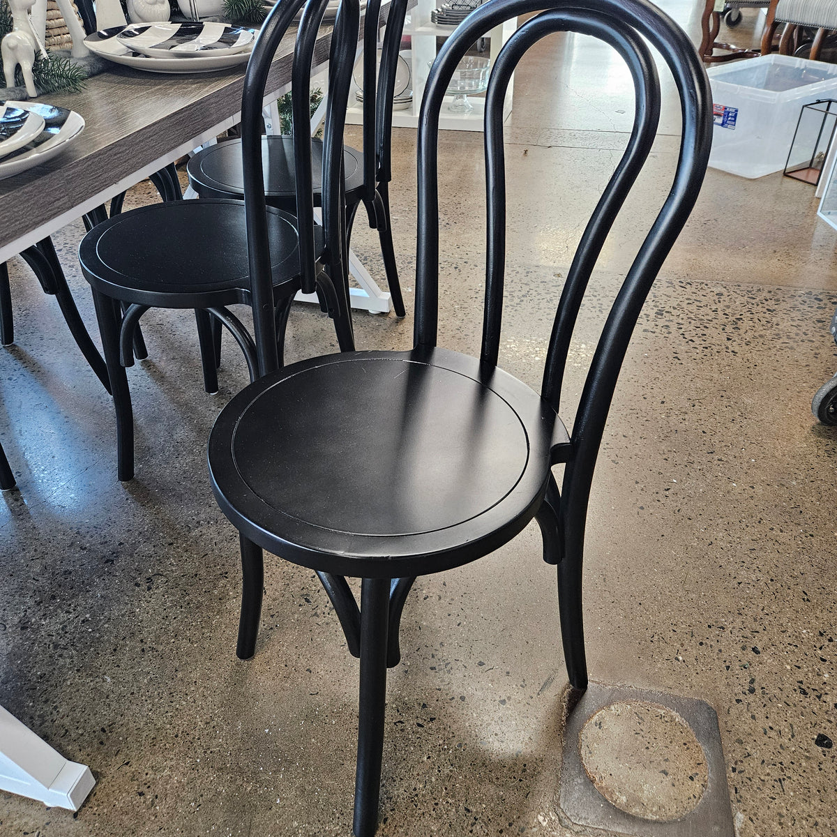 Farmhouse modern dining set with black chairs