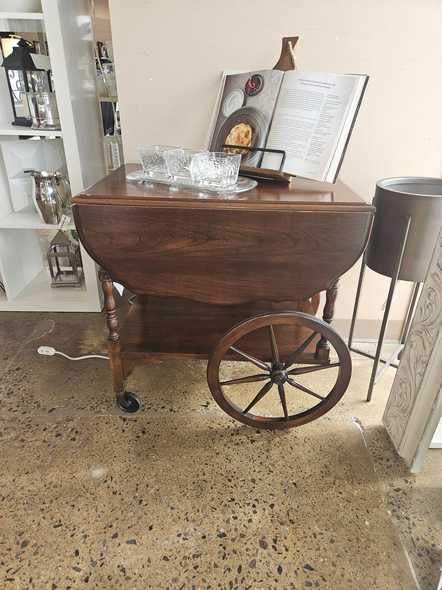 Wooden tea cart with drop leaves