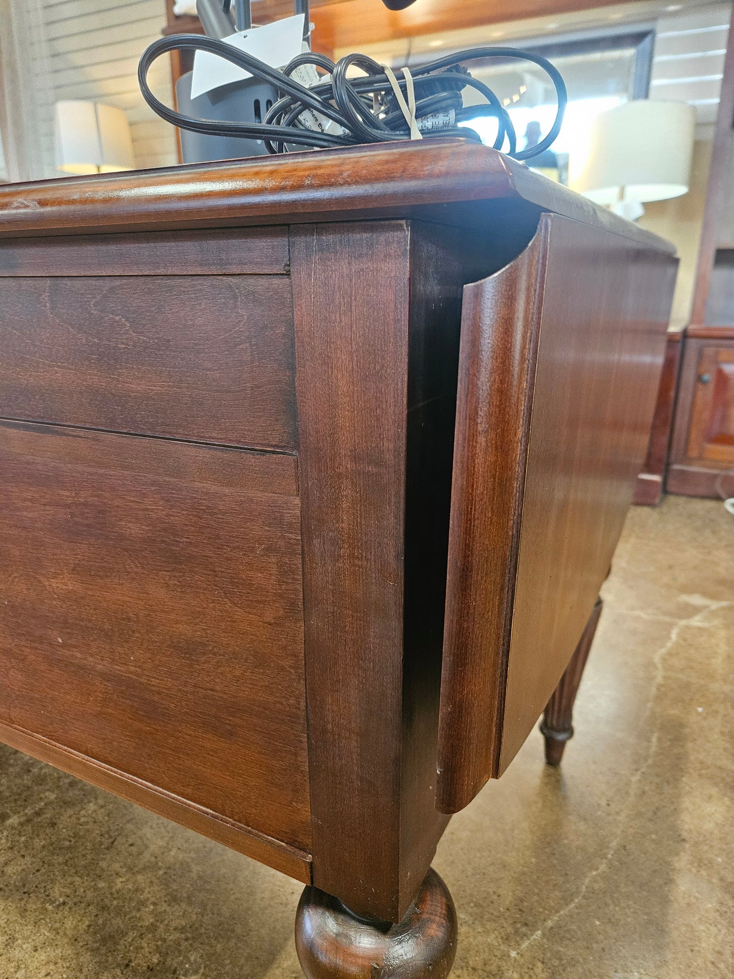 Ethan Allen Wooden Executive Desk with Drop-Leaf Wings