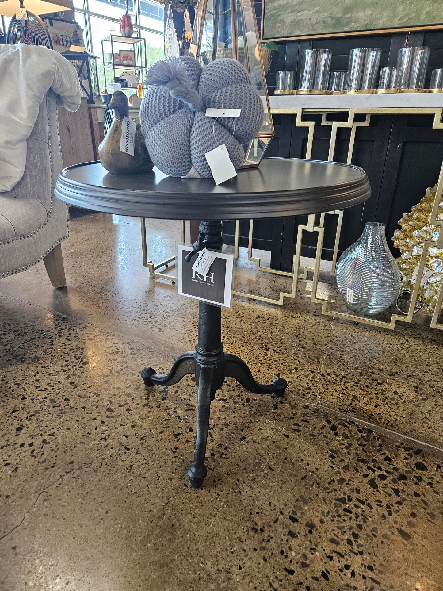 RH French Tilt Top Iron Accent Table