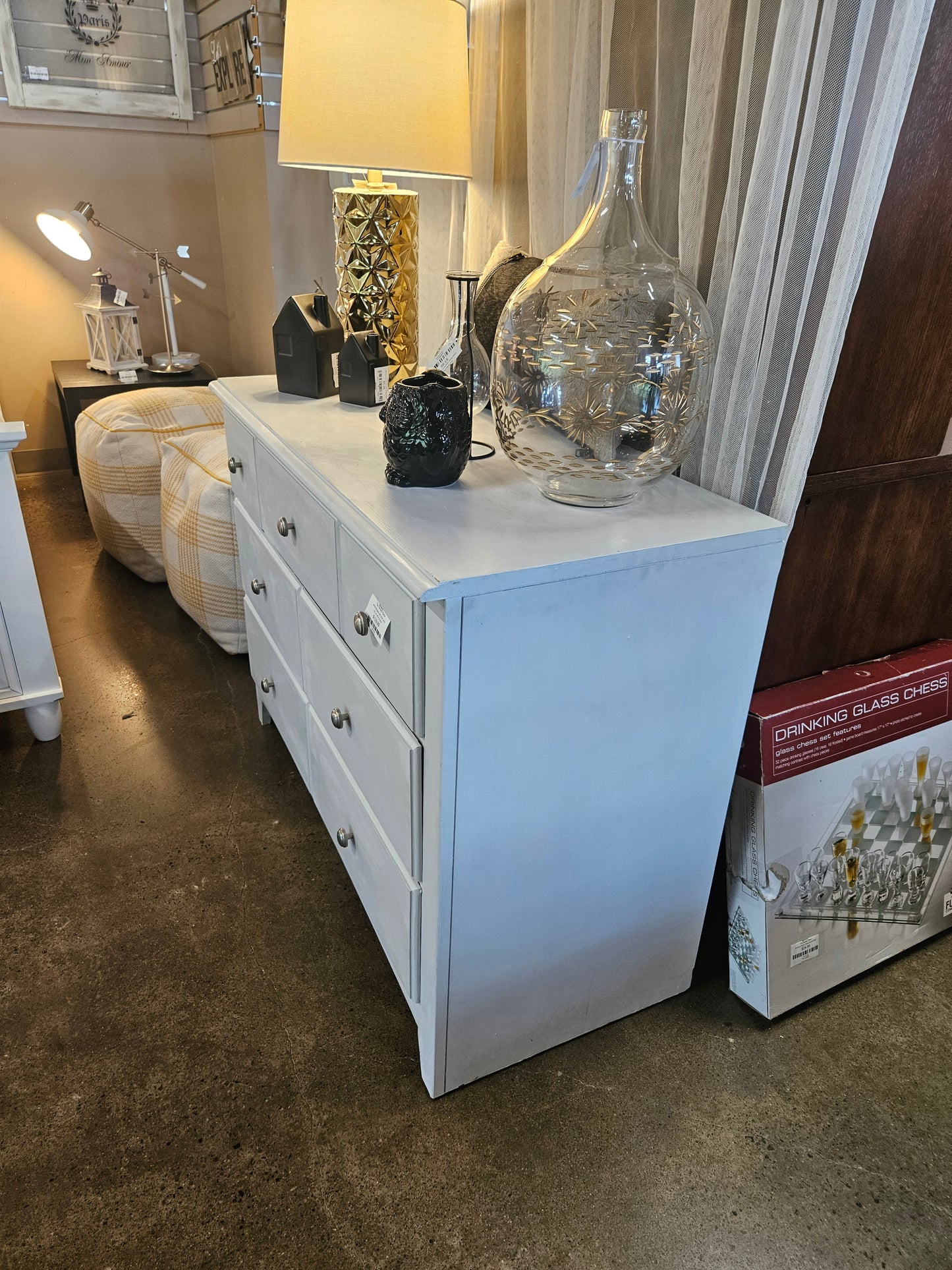 White Dresser with silver pulls