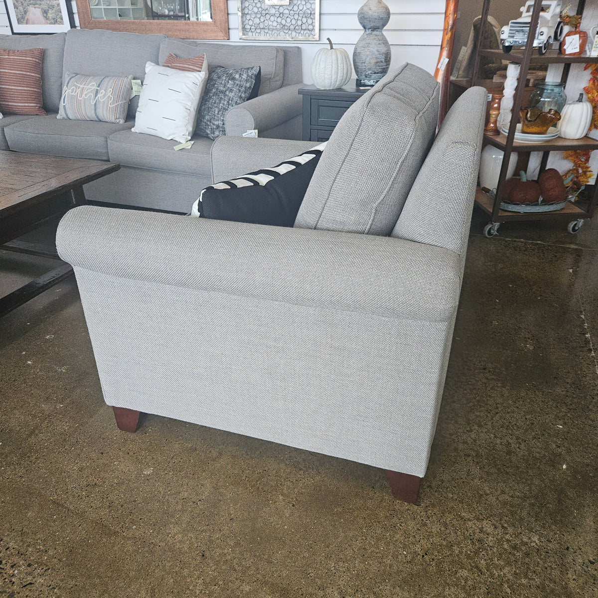 Pottery Barn Gray Cameron Roll Arm Chair