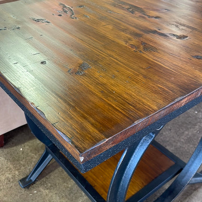 Wooden topped industrial end tables (2)