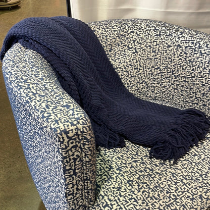 Blue and white accent chair