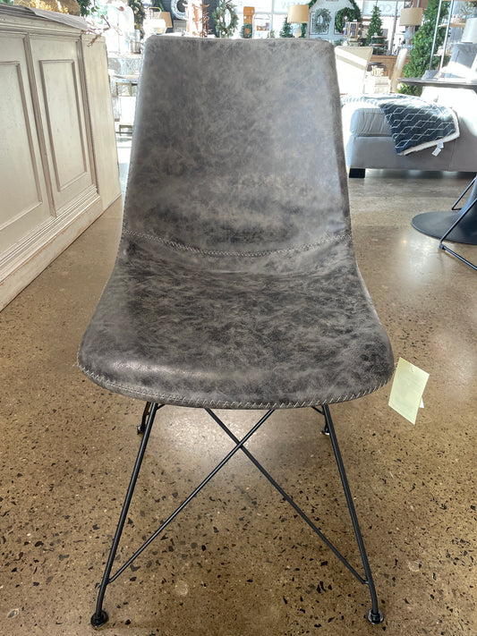 Chair Gray Faux Leather w/Metal Legs