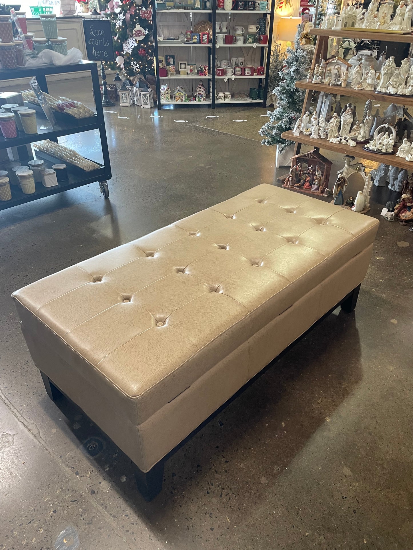 Almond Tufted Leather Like Ottoman