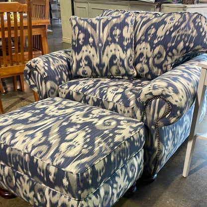 Blue and White Chair w/ ottoman