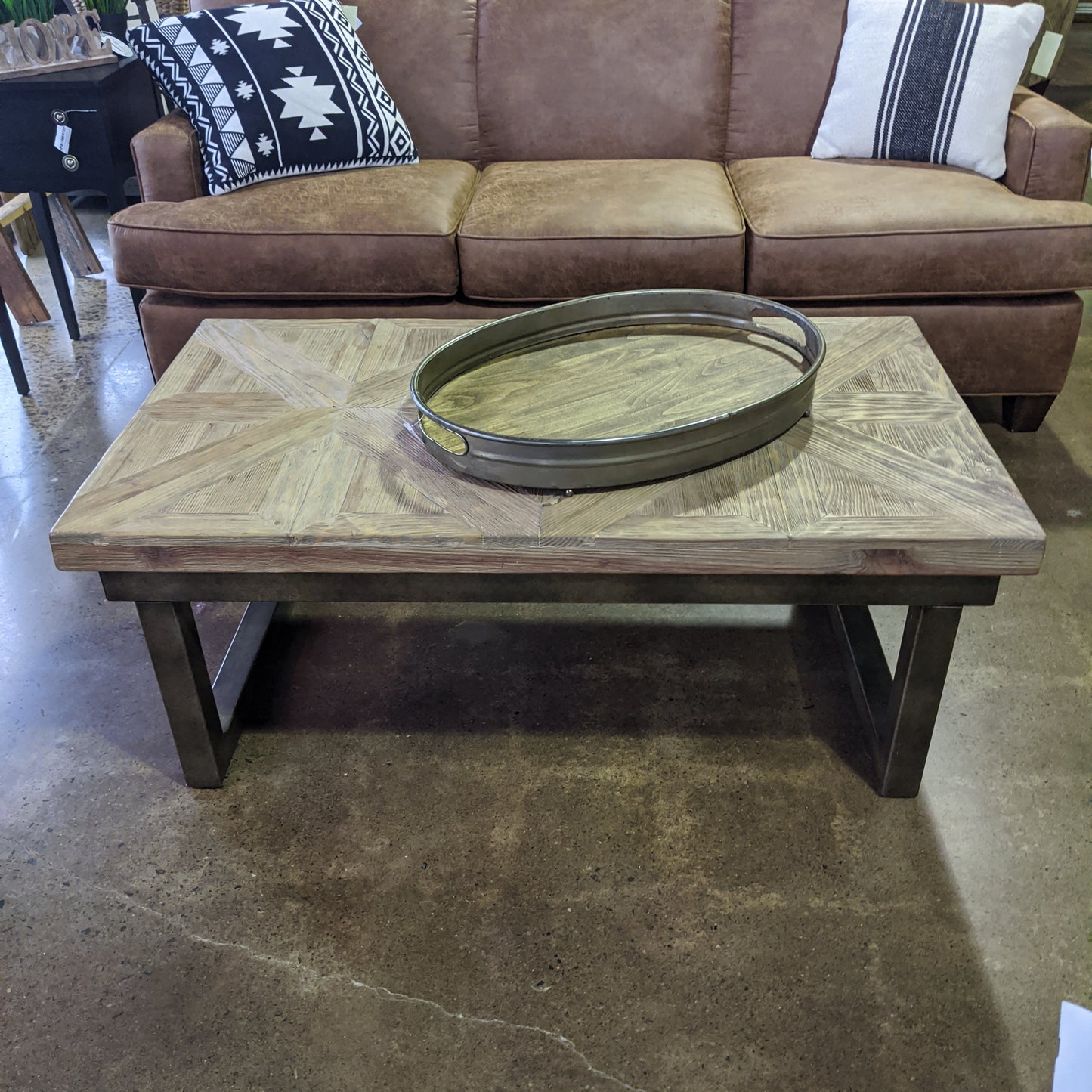 Rustic industrial farmhouse wood top and metal coffeetable