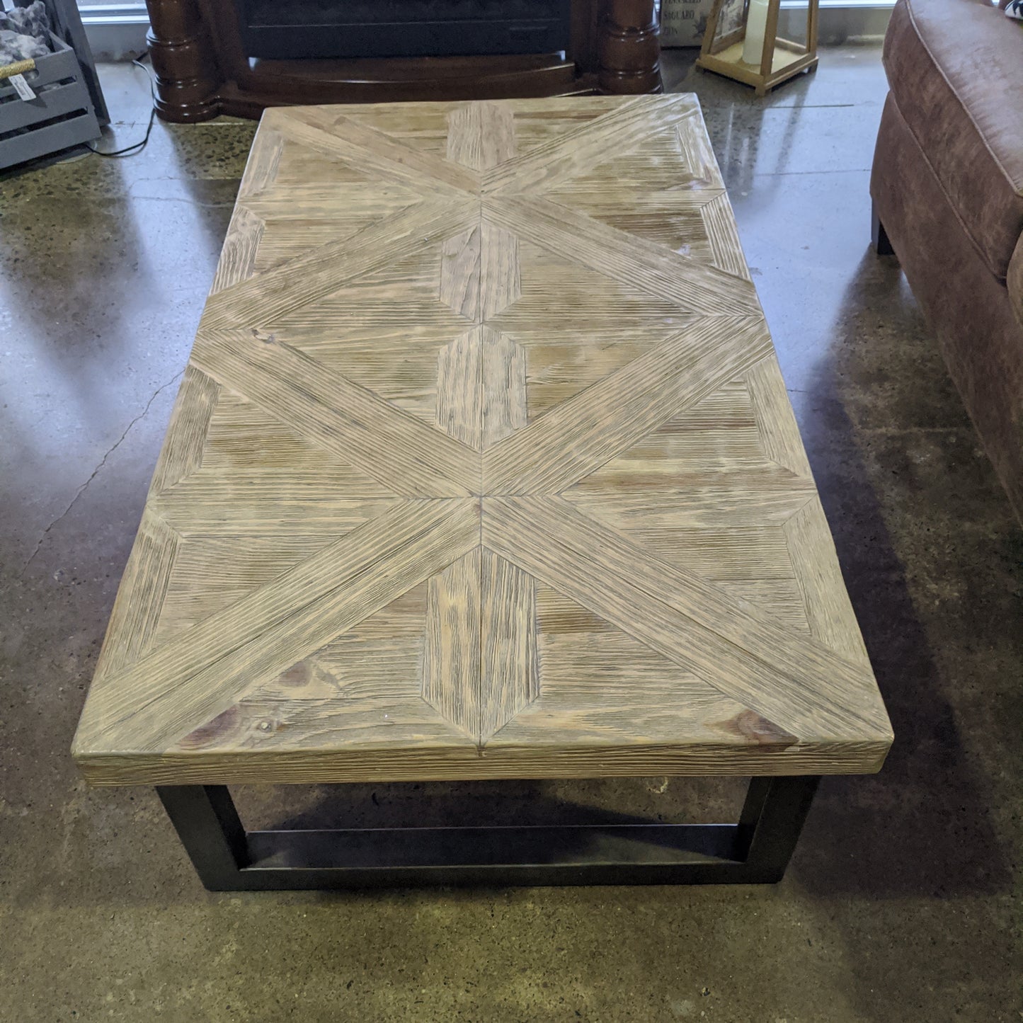 Rustic industrial farmhouse wood top and metal coffeetable