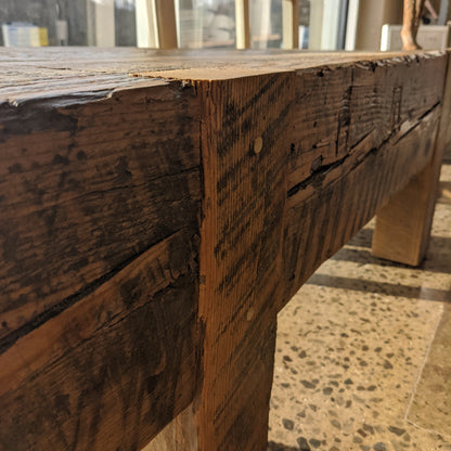 Reclaimed wood bench by local artist