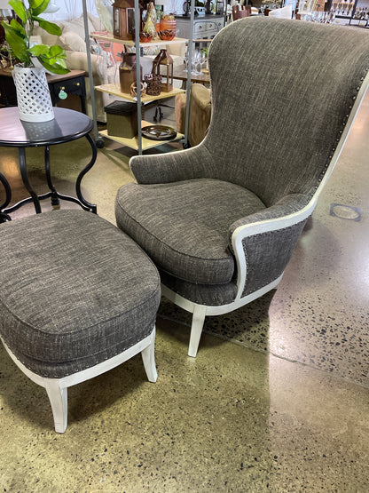 Arhaus Grey Chair and Ottoman