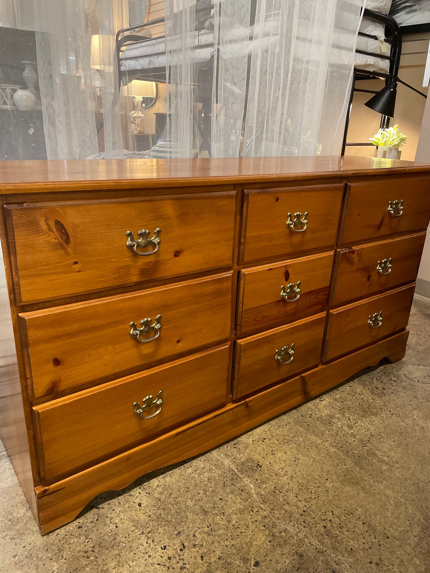 9 drawer wood dresser with gold pulls