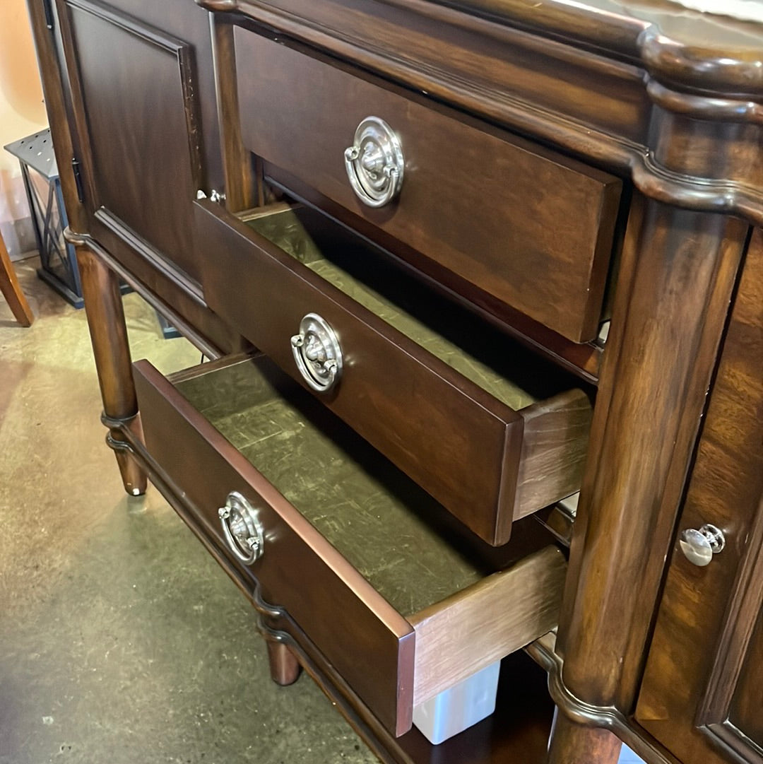 Dark wood buffet w/ silver pulls