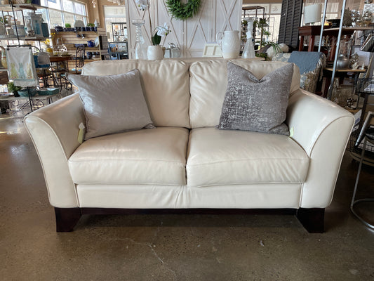 Cream Leather Loveseat