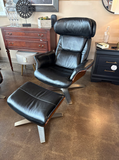 Swivel Leather Recliner and Ottoman