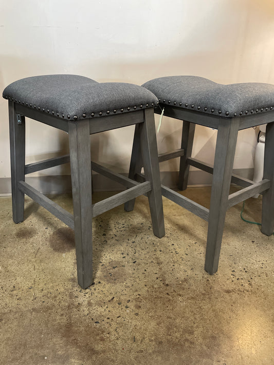 Grey 24" Upholstered Saddle Stool (2)