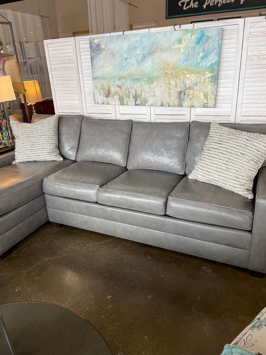 Grey Leather Sofa with Chaise