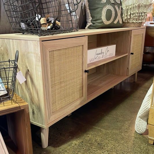 Media Stand Natural Look Cane Doors