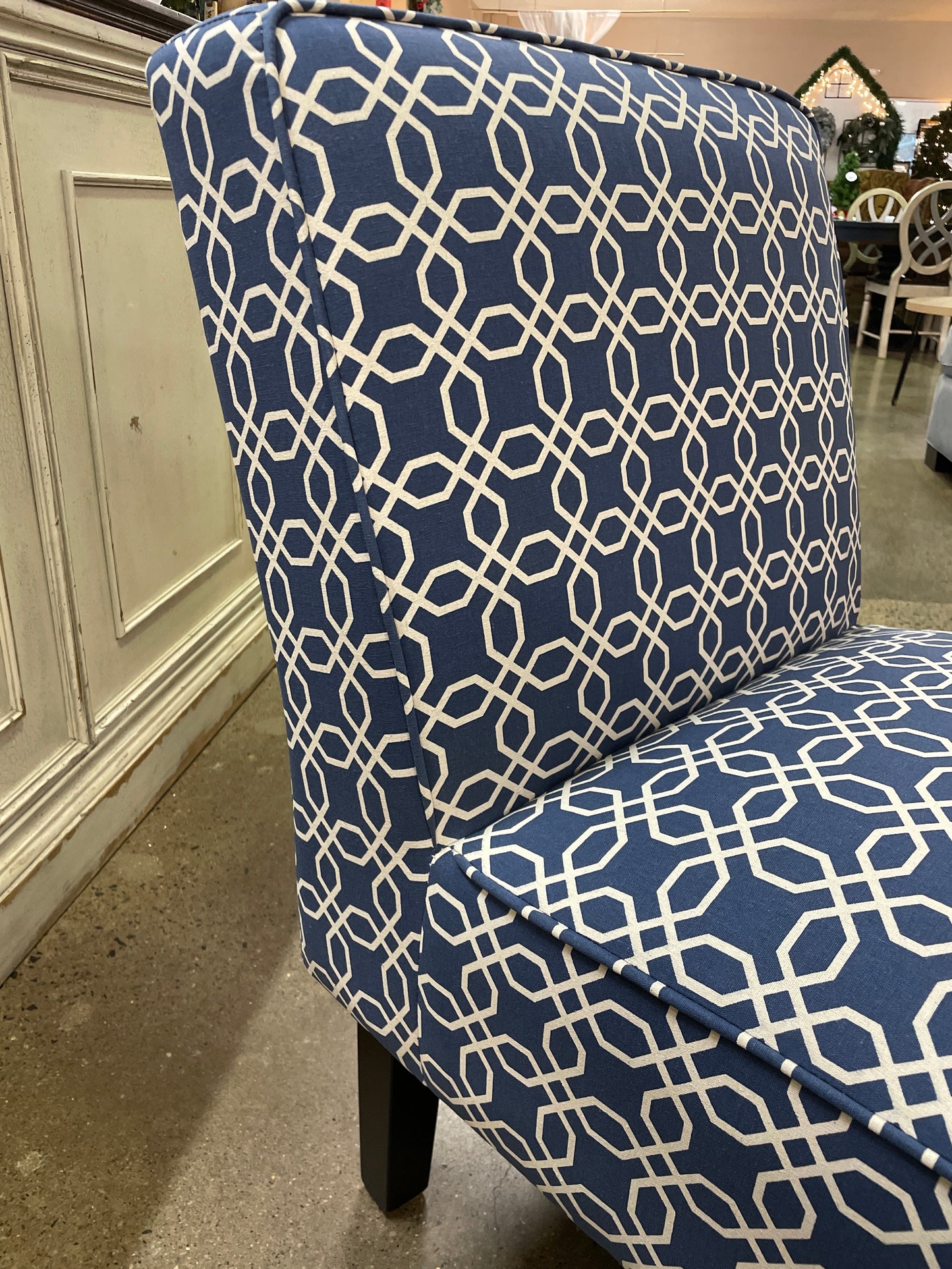 Slipper Chair Blue & White Geometric 21x28x33.5