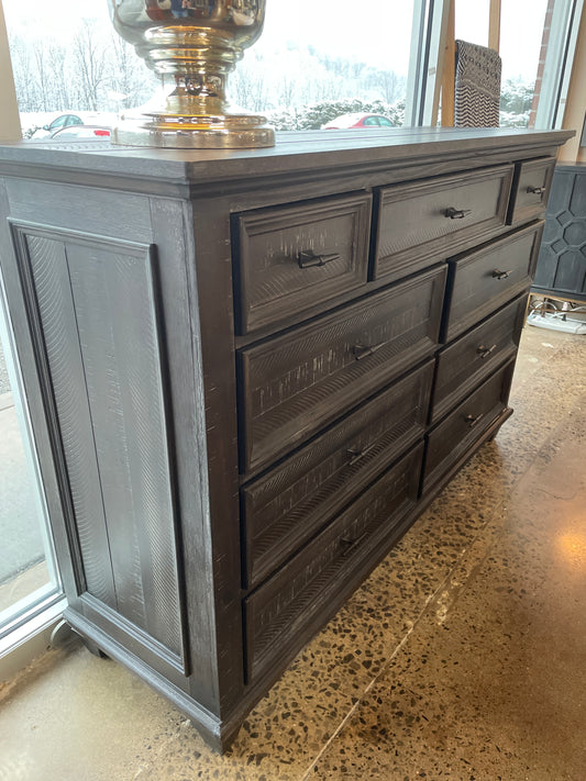 Weathered Carbon 9 Drawer Dresser-MODEL HOME