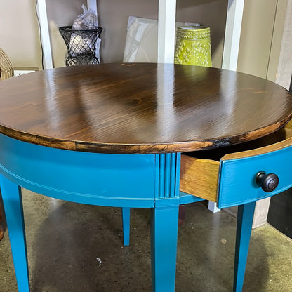 Teal and wood top end table