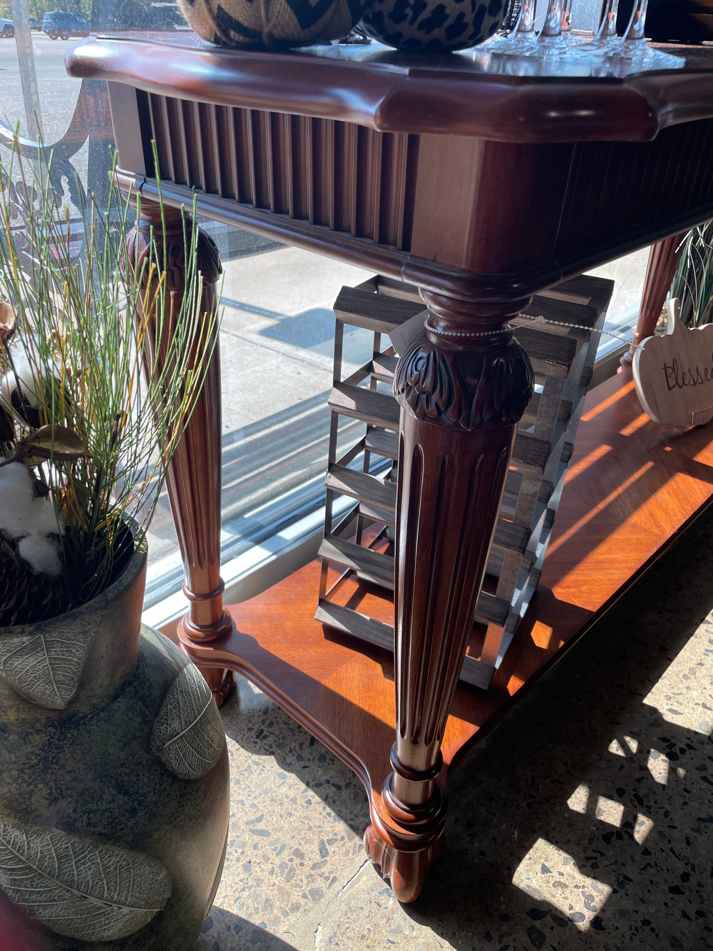 Inlay Wooden Sofa Table with Shelf