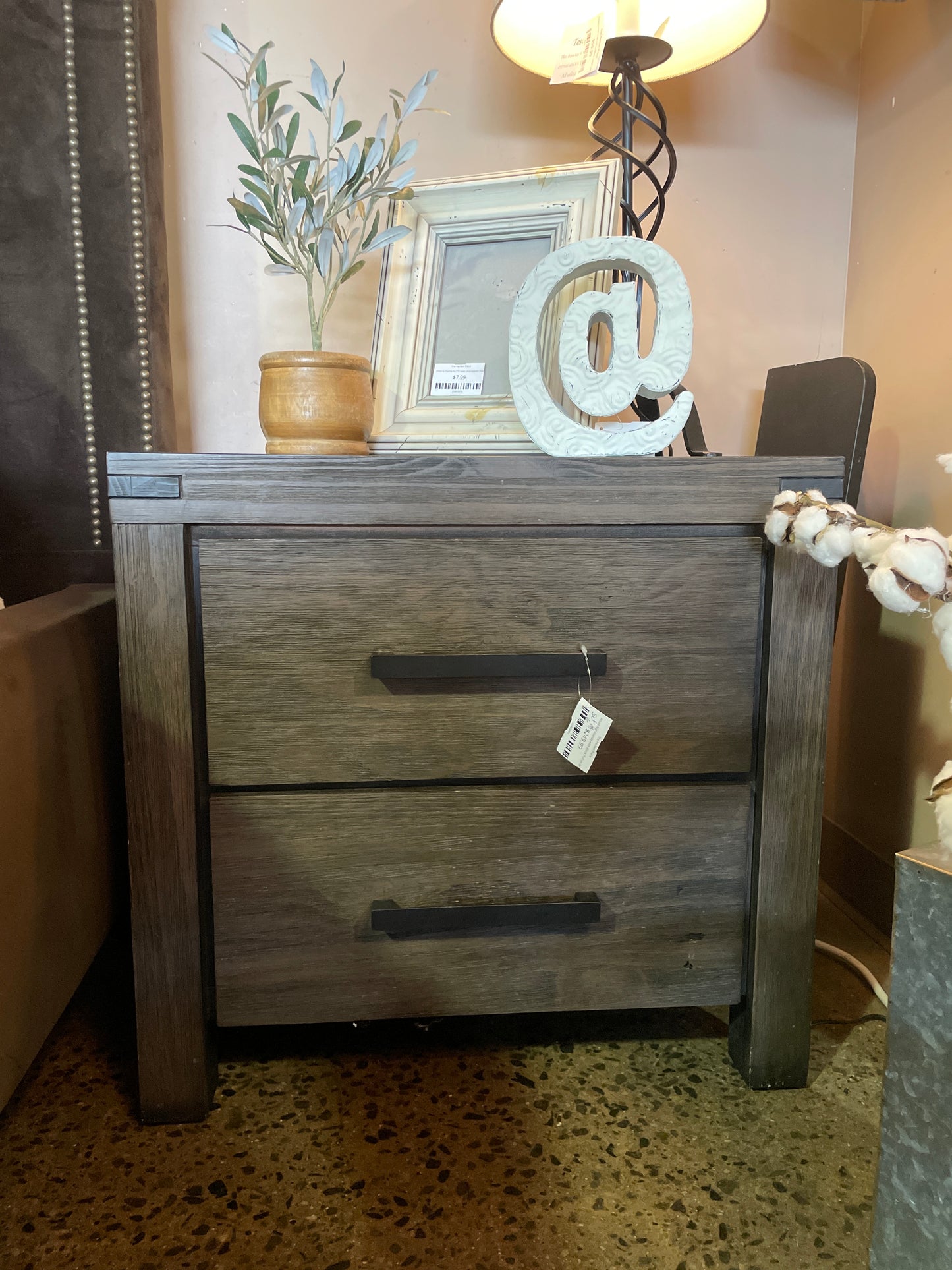 Wood Nightstands with Black Pull on Drawer (2)