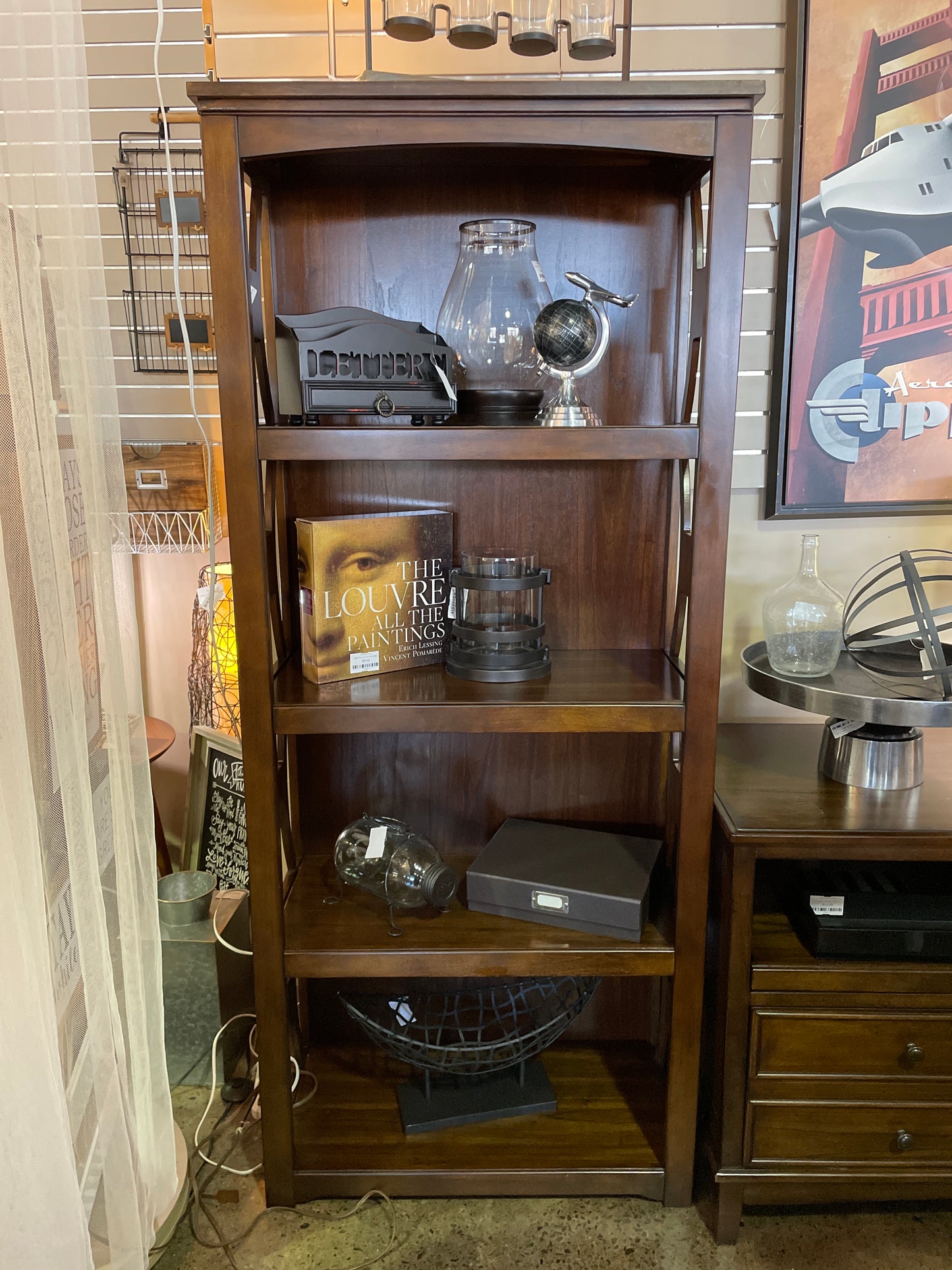 Wooden desk w/ 2 bookcases and credenza